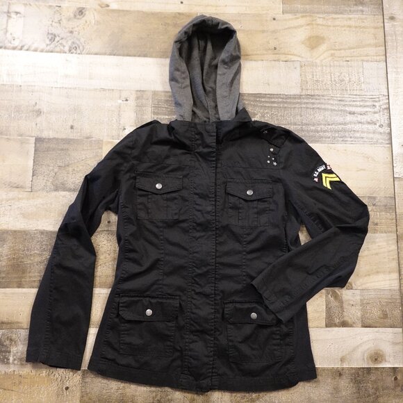 Hot Topic Military-Style Hooded Utility Jacket Women’s XL Black - Picture 1 of 11